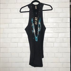 LF Buffalo Graphic Lace-Up Long Tunic Tank Mini Dress